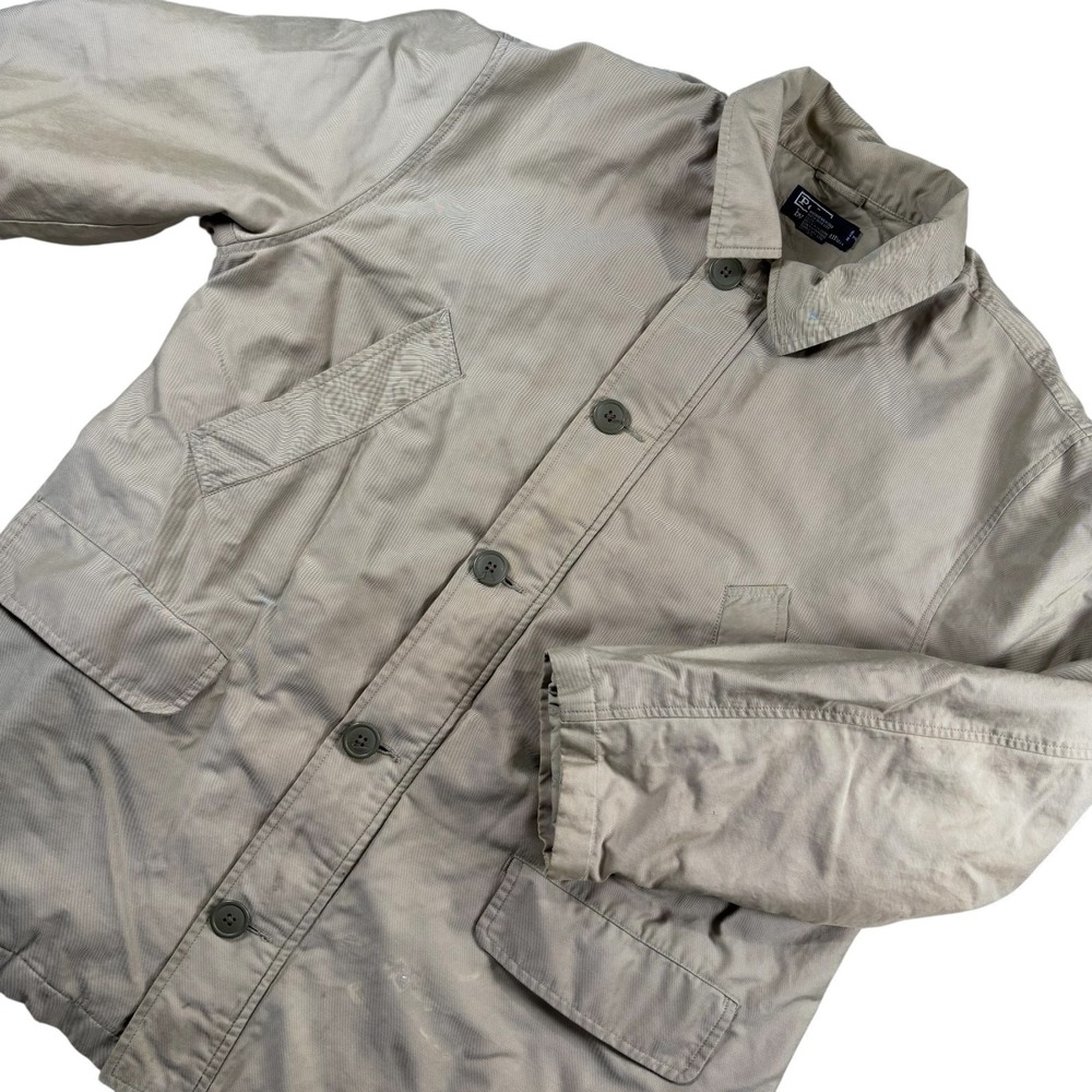 VTG Polo Ralph Lauren Mens Beige Field Coat Chore Jacket Pockets Barn Thrashed L